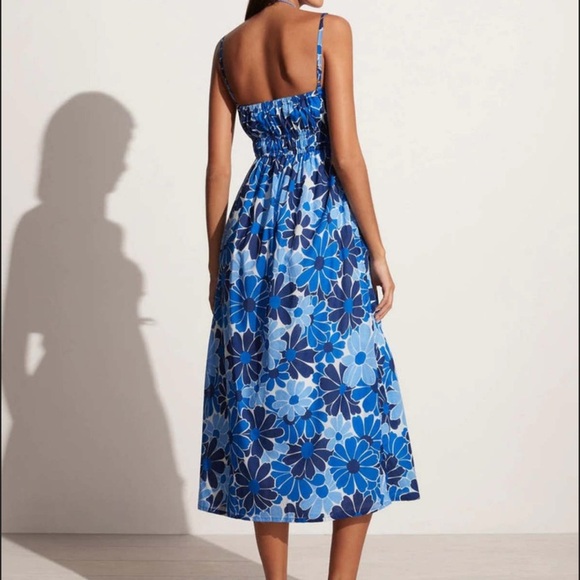 FAITHFULL THE BRAND Adalyn Midi Dress Blue Canaria Print Smocked Size 2 XS Small - Picture 2 of 16